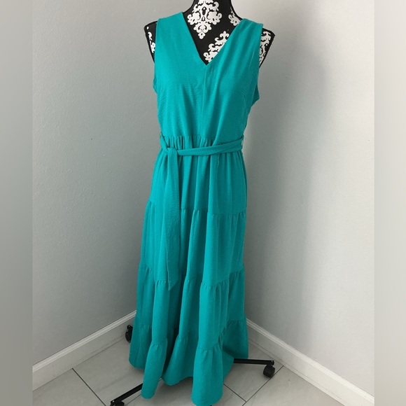 DKNY Turquoise Sleeveless Maxi Dress - Picture 1 of 12